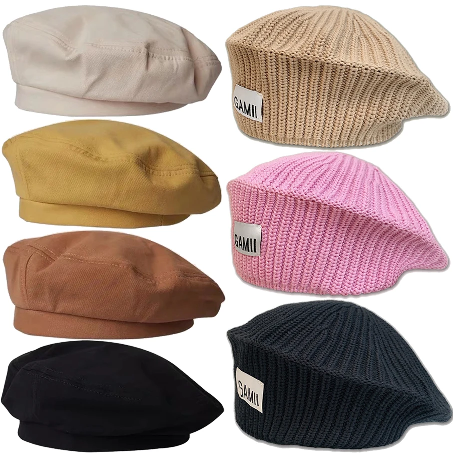 

Knitted Autumn Winter Hat Plain Beret Hats Vintage England Berets Warm Wool Beanie Hat Women Girl Street Cap Lady Berets Caps