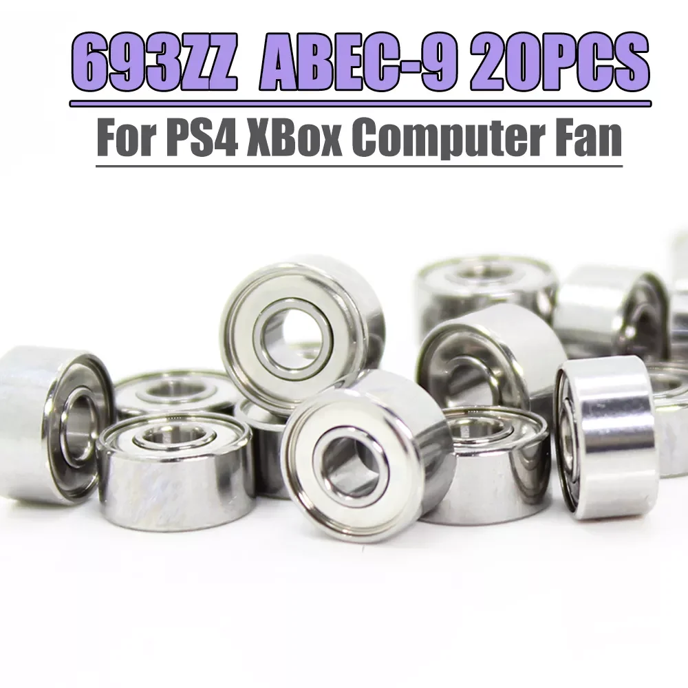 

693ZZ Bearing 3*8*4 mm Computer Fan Ball Bearings 693 ZZ 20PCS ABEC-9 PC Cooling Case Fans R-830zz Repair FIX For PS4 XBox