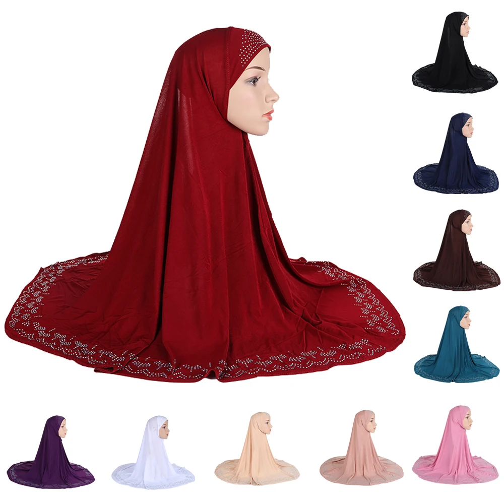 

Large Overheand Women Diamonds Hijab Pull On Ready Made Instant Scarf One Piece Amira Full Cover Muslim Niqab Prayer Ramadan Cap