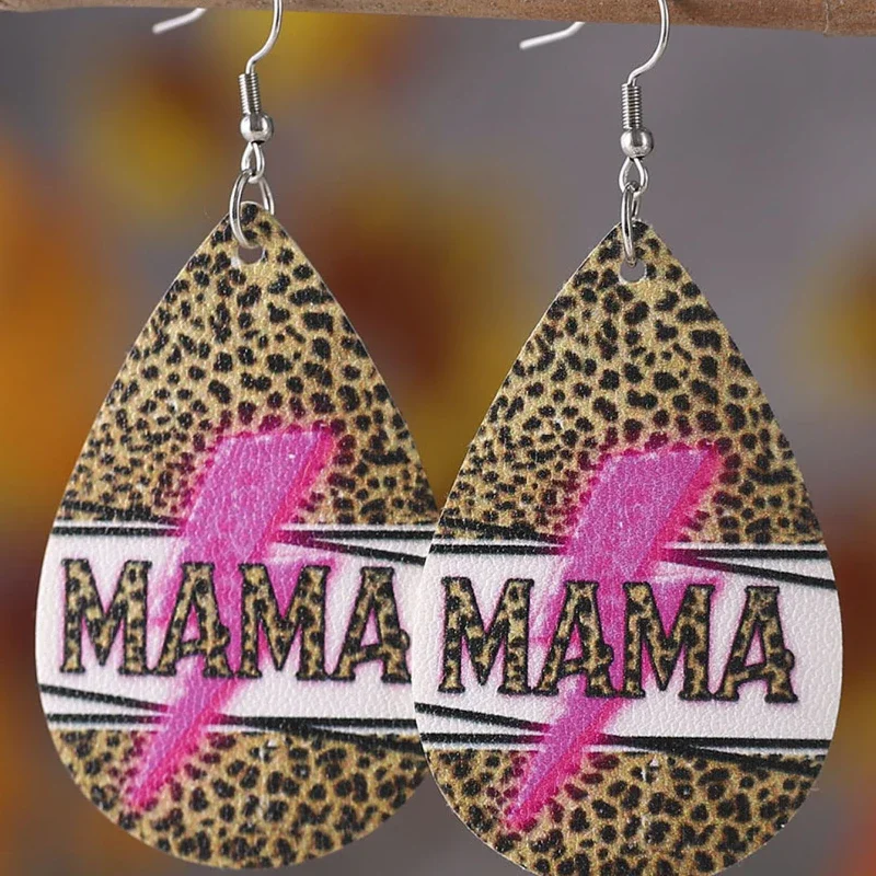 1 пара двусторонних сережек из искусственной кожи с буквами-молнией ко Дню матери