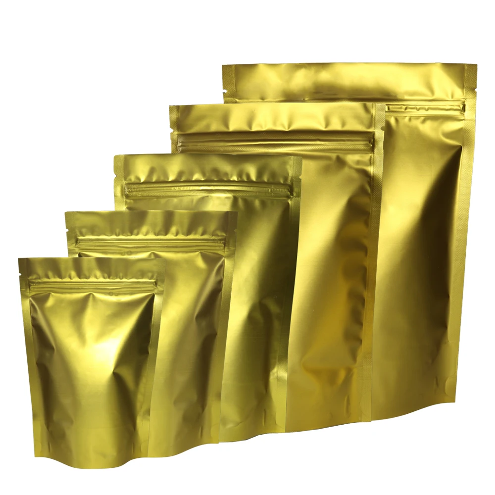 

Accept Custom LOGO 100X Durable Matte Gold Ziplock Metallic Mylar Packing Bags Heat Sealable Stand Up Zip Lock Bags Pouches