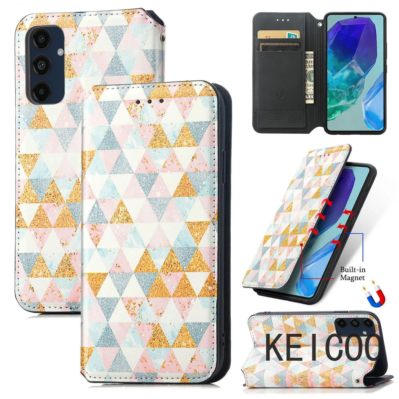 Откидной Чехол для Samsung Galaxy A06 S24 C55 M55 Plus ультра-FE окрашенный Квадратный бриллиант