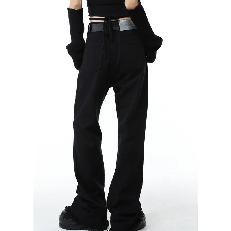 

2023Casual slim-fit pants, Vintage Women Black Jeans High Waist Korean Fashion Streetwear Style Wide Leg Jean Female Baggy Trou