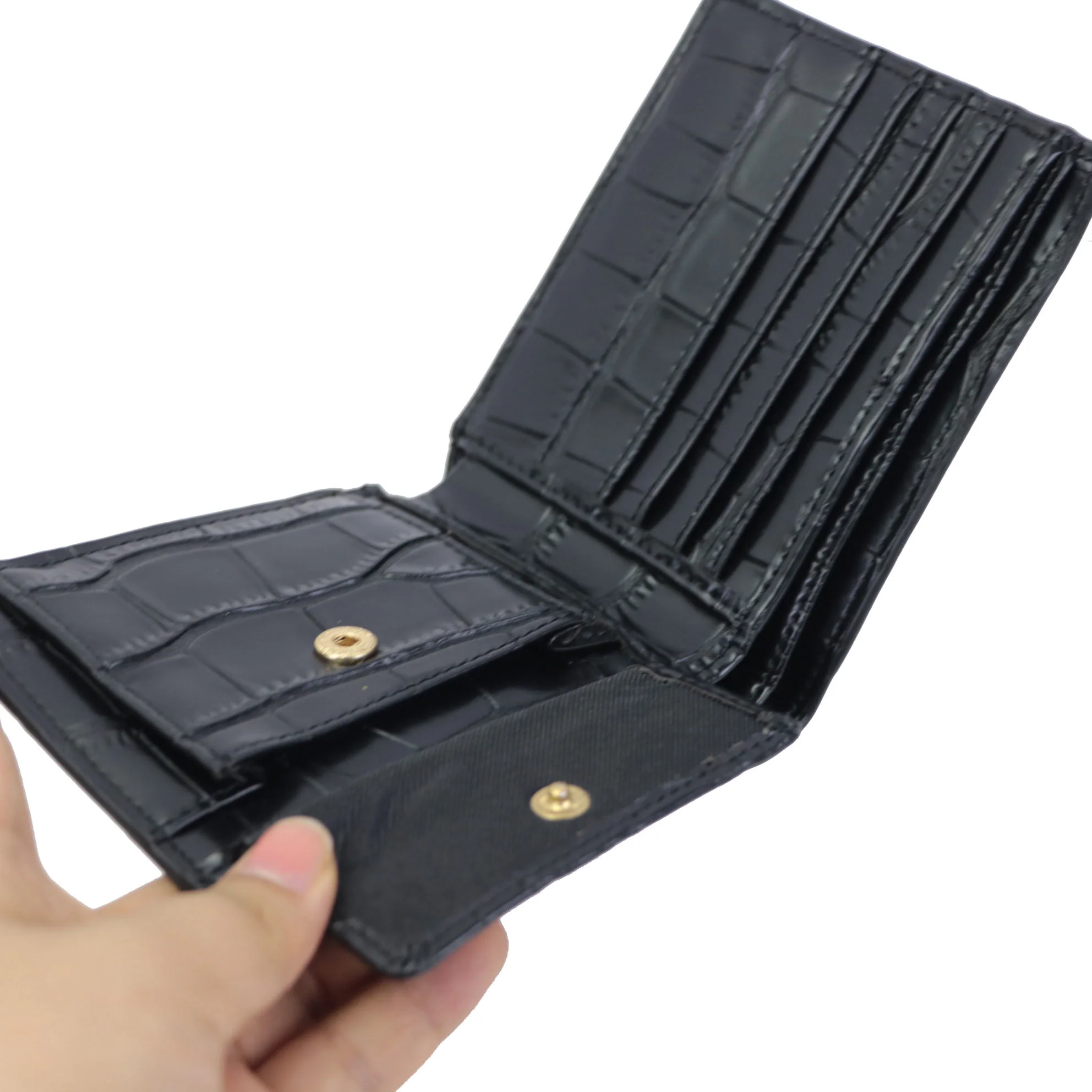 Customized Luxury Genuine Leather Embrossed Crocodile Pattern Men Wallet Coin Purse Multi-Functiona Short Wallet Card Holder