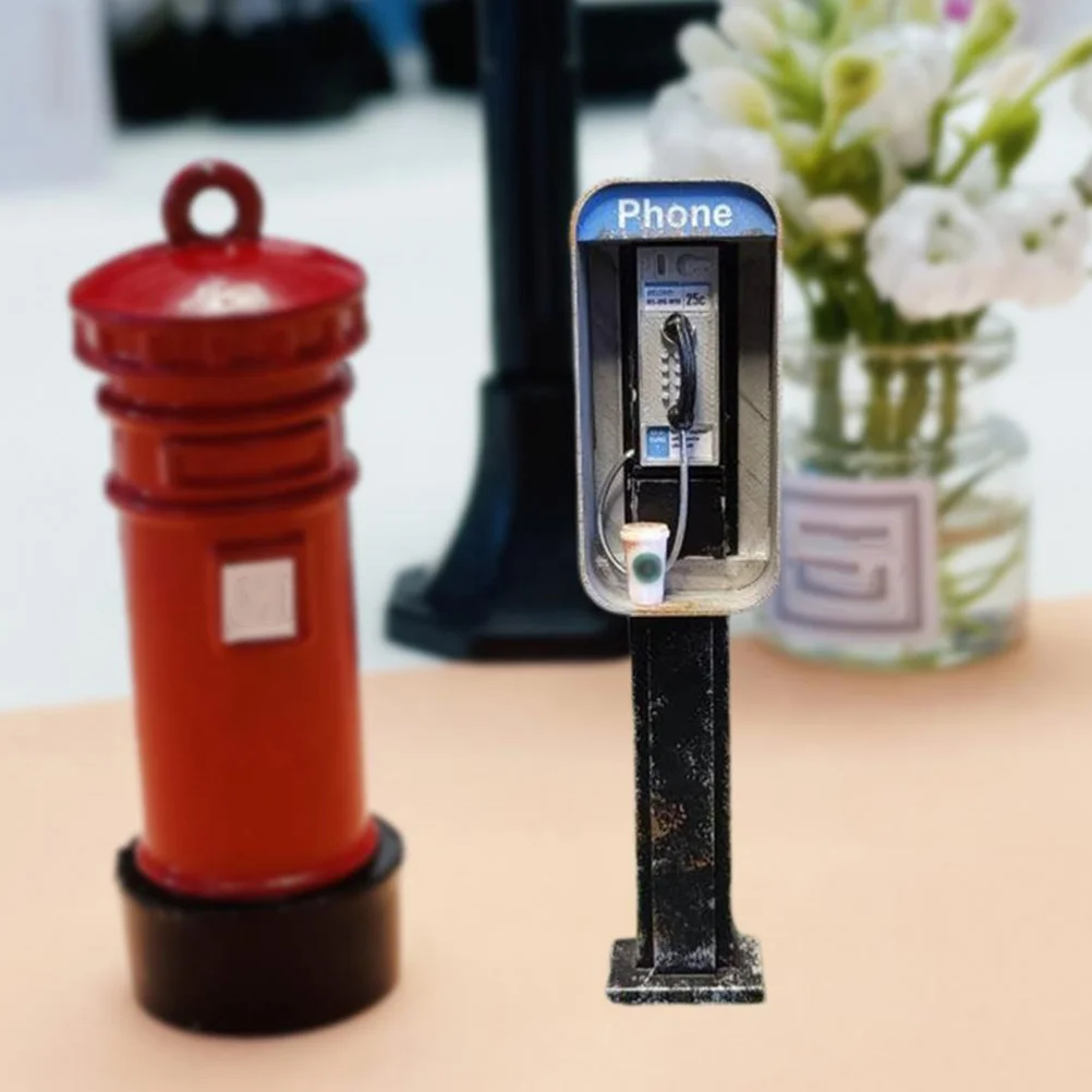 

Retro Miniature Telephone Booth Mini Vintage Public Telephone Model House Furniture Accessory