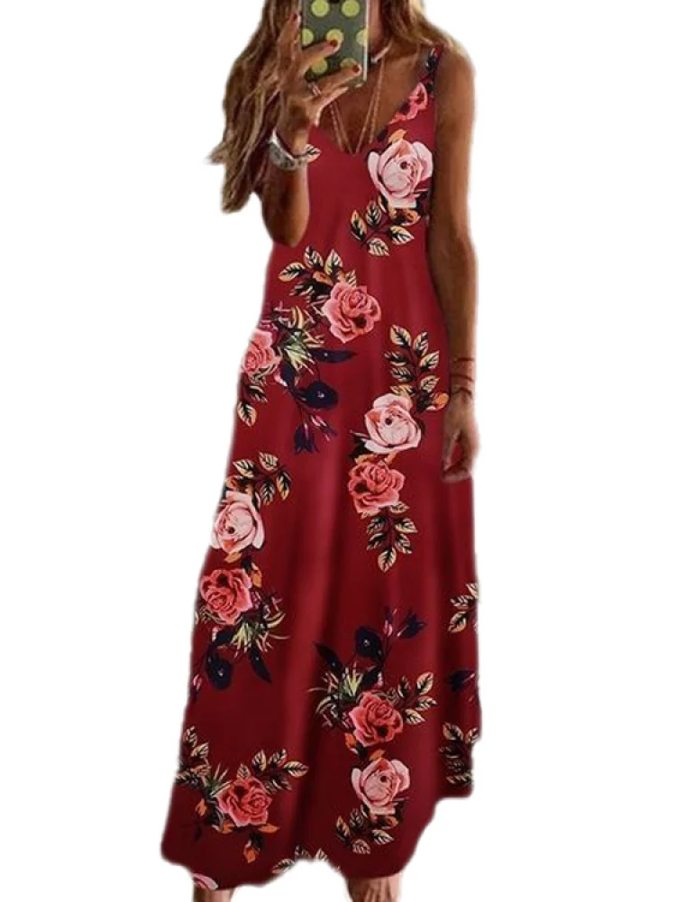 Летнее женское винтажное Повседневное платье макси на бретельках богемное