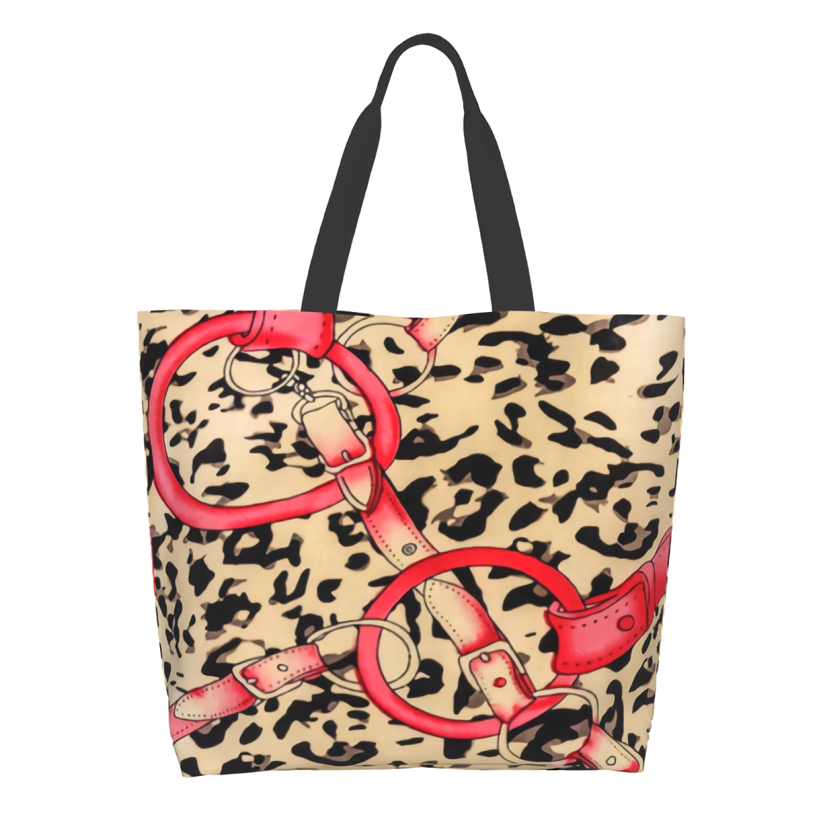 

Striped Leopard Shopping Bag Reusable Leopard Print Tote Bag Luxury Shoulder Bag Casual Lightweight Large Capacity