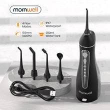 Mornwell Portable Oral Irrigator With Travel Bag Water Flosser USB Rechargeable 5 Nozzles Water Jet 200ml Water Tank Waterproof