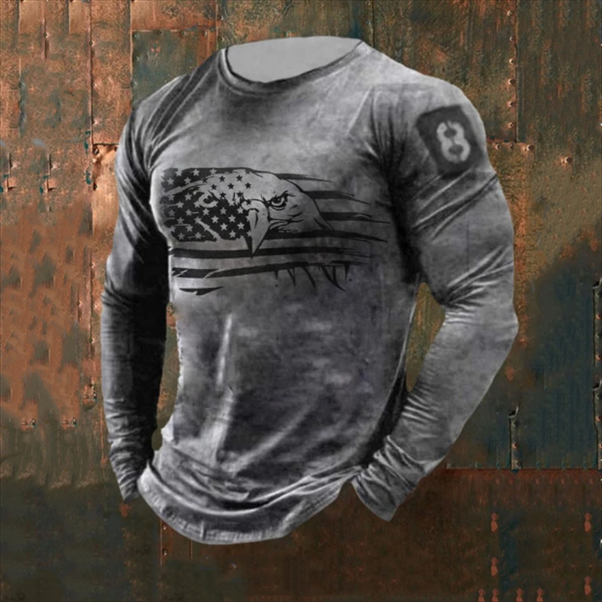 

Men Long Sleeve Oversized T Shirt Spring And Autumn Vintage Round Neck High Quality 3D Lion Printed Tshirt Clothing Casual Tops