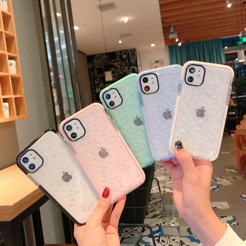 

Diamond high quality fashion phone case for iphone 13 12 11 8 7 plus mini x xs xr pro max two color transparent soft cover