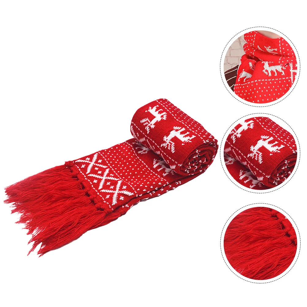 

Scarf Christmas Warm Knitted Winter Reindeer Fawn Neck Themeholiday Reds Tassel Knit Fringed Scarves Snowflake Wrap Neckerchief