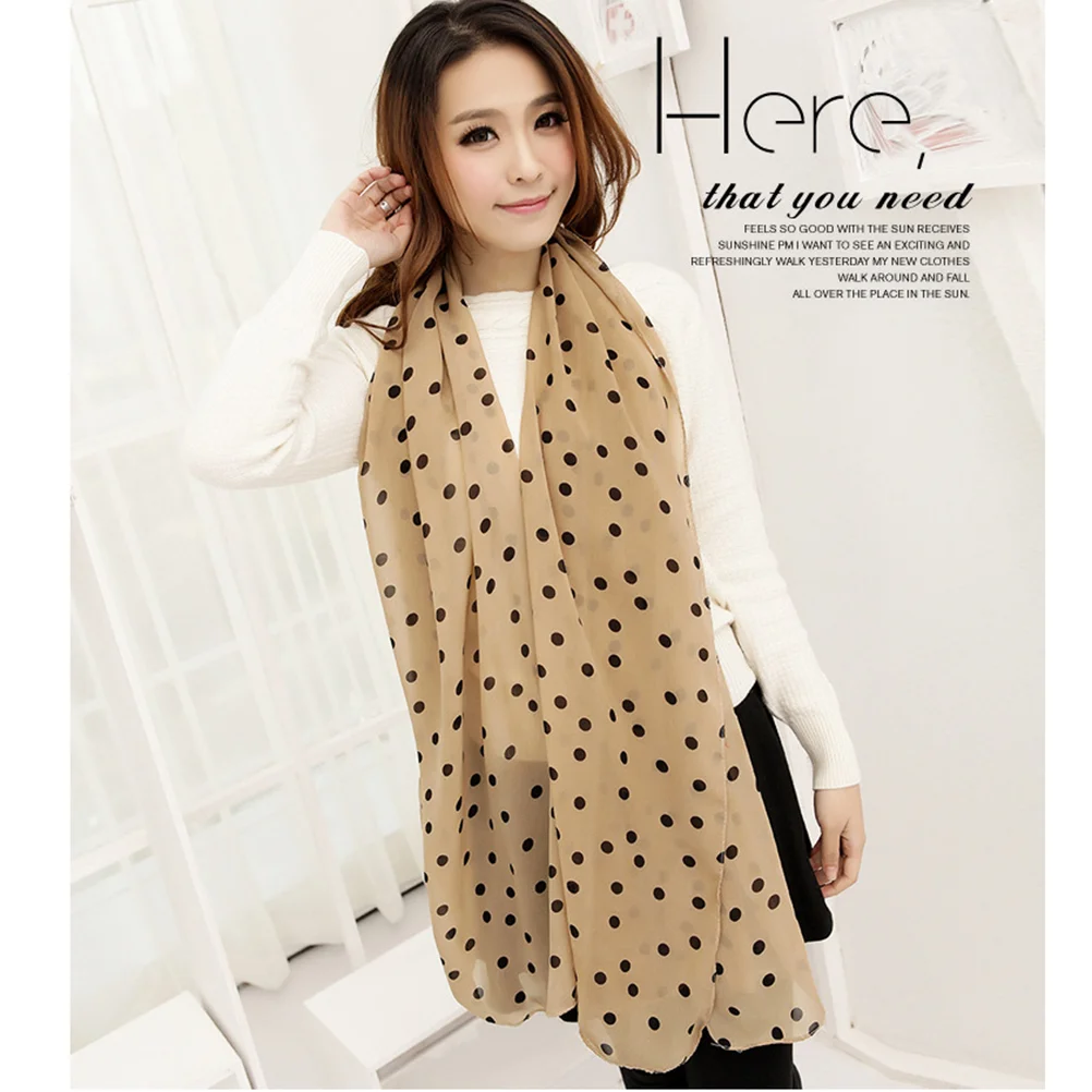 Стильный шифоновый шарф в горошек солнцезащитный крем длинные шарфы