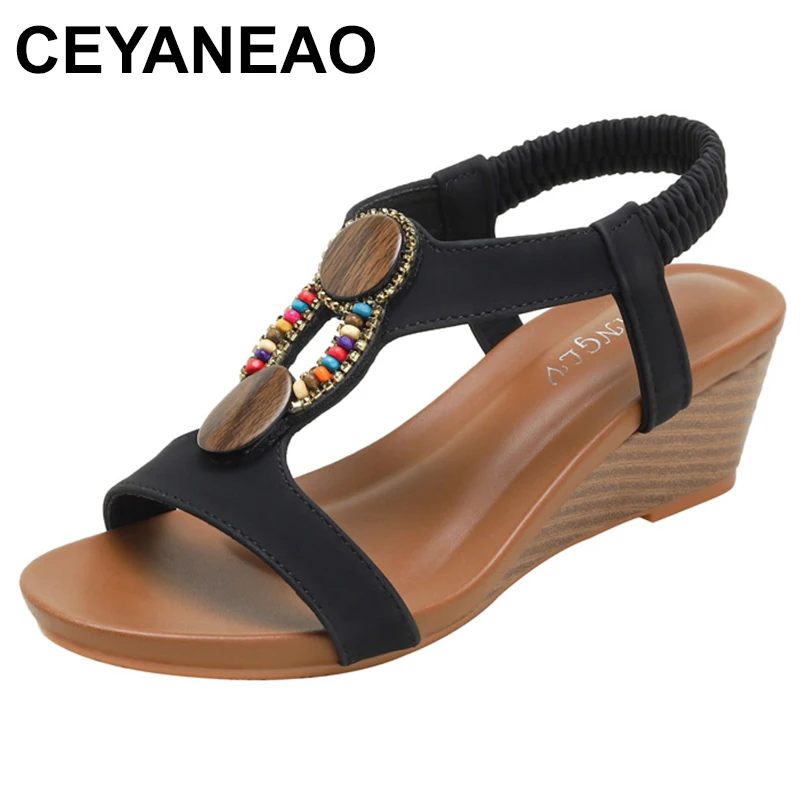 

Chaussure Femme Women's Spring And Summer Wedges Sandals With Diamond Beads Jewelry Bohemian Style Обувь Женская Fast