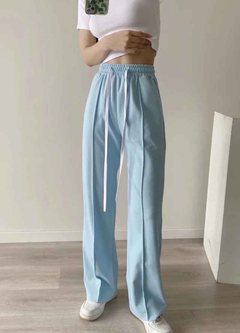 

New summer 2022 new high waist drawstring casual pants wide leg pants casual pants