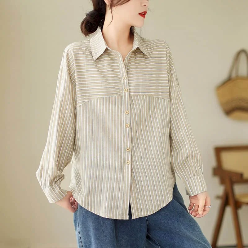 Женская рубашка-поло в полоску с длинным рукавом