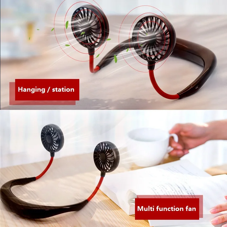 Портативный Складной вентилятор 2021 с креплением на шею и двумя вентиляторами