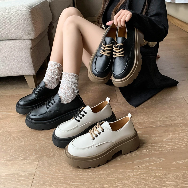 Lace-up Small Leather Shoes 2022 New Fashion Single Shoes All-match Comfortable Thick Bottom Mary Jane Women's Shoes