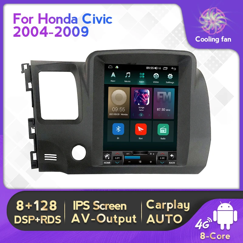 NaviFly для Honda Civic 8 FK FN FD 2005-2012 Tesla style screen Android Car Radio мультимедийный видео плеер GPS