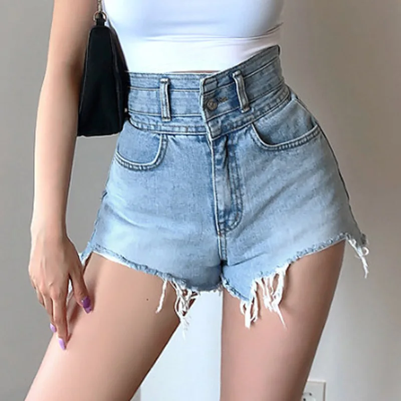 Women Wide Leg Shorts Summer Fashion Solid Color Mid Waist Denim Flared Shorts Party Streetwear Loose Ripped Bottoms