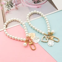 fashion pearl key chain car keychain pendant shell heart lettering metal charm womens handbag accessories jewelry girls gifts
