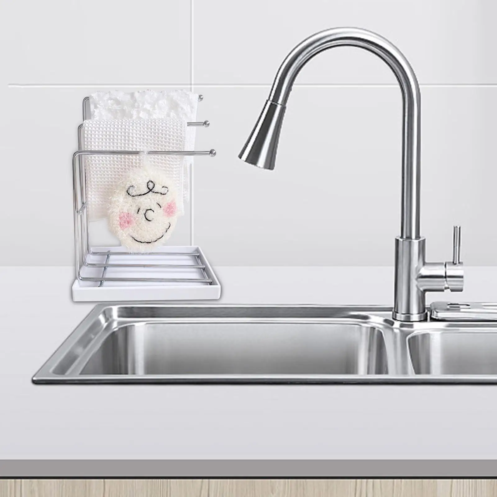 

Sink Drain Tray Removable Drainer Basket Dishcloth Shelf Freestanding Kitchen Sponge Holder for Sink Bathroom Countertop