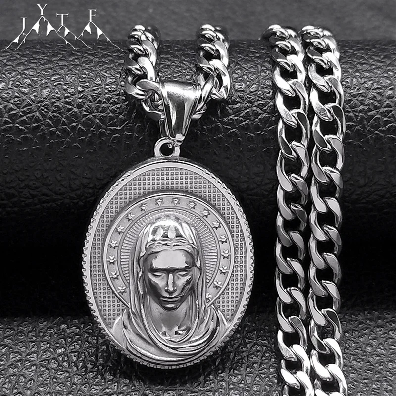 

Virgin Mary Pendant Necklace Women Men 316 Stainless Steel Silver Color Christian Religious Our Lady Necklaces Holy Mary Jewelry