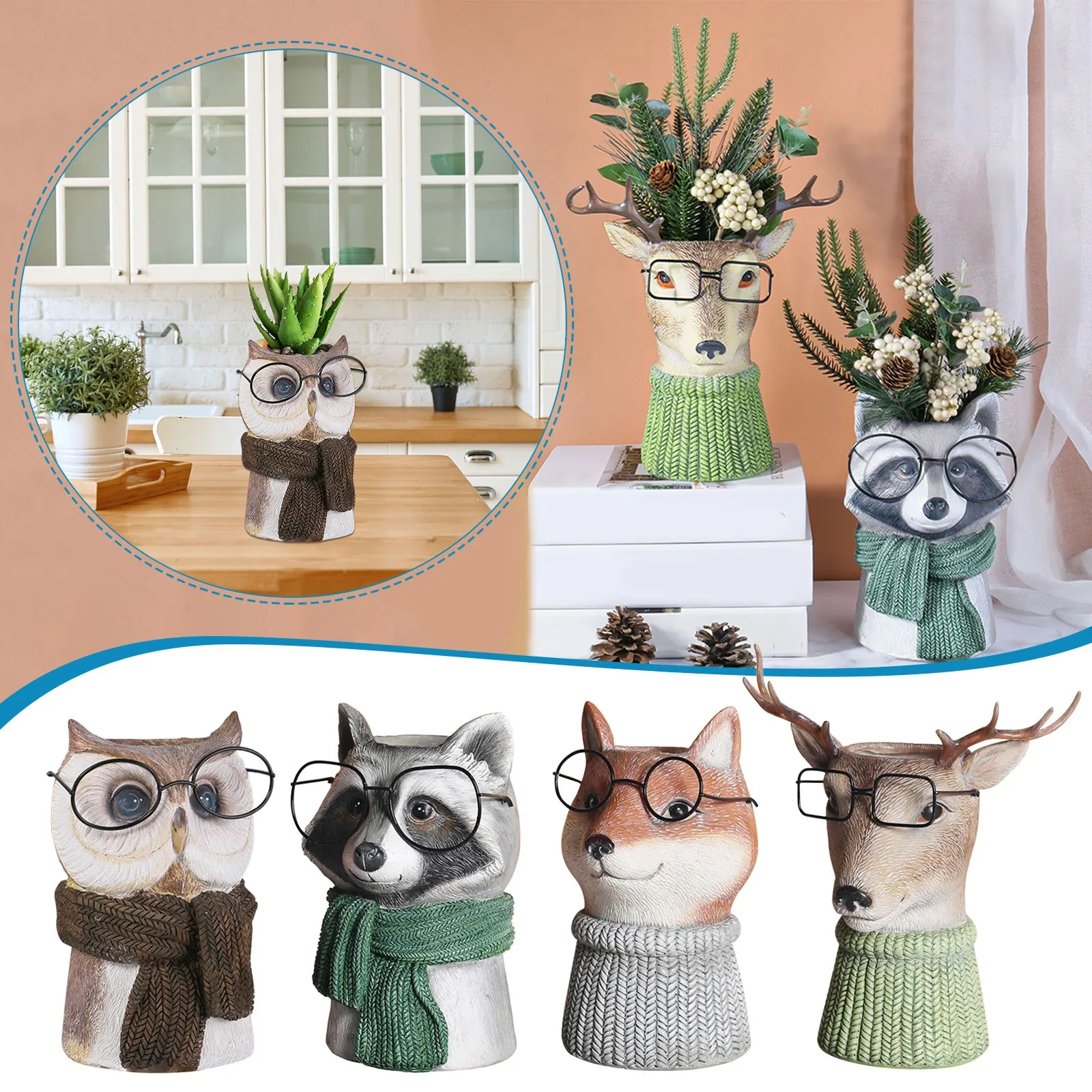 

Искусственные засушенные цветы в форме головы животных из смолы, маленький горшок бонсай для растений, крошечное украшение, подарок для дом...