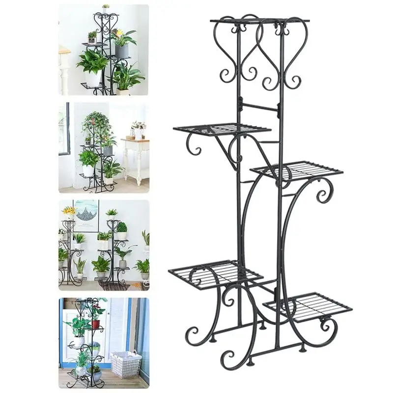 

Decorative Rack Delicate Storage Rack Sturdy Iron Flower Pot Stand (Black)