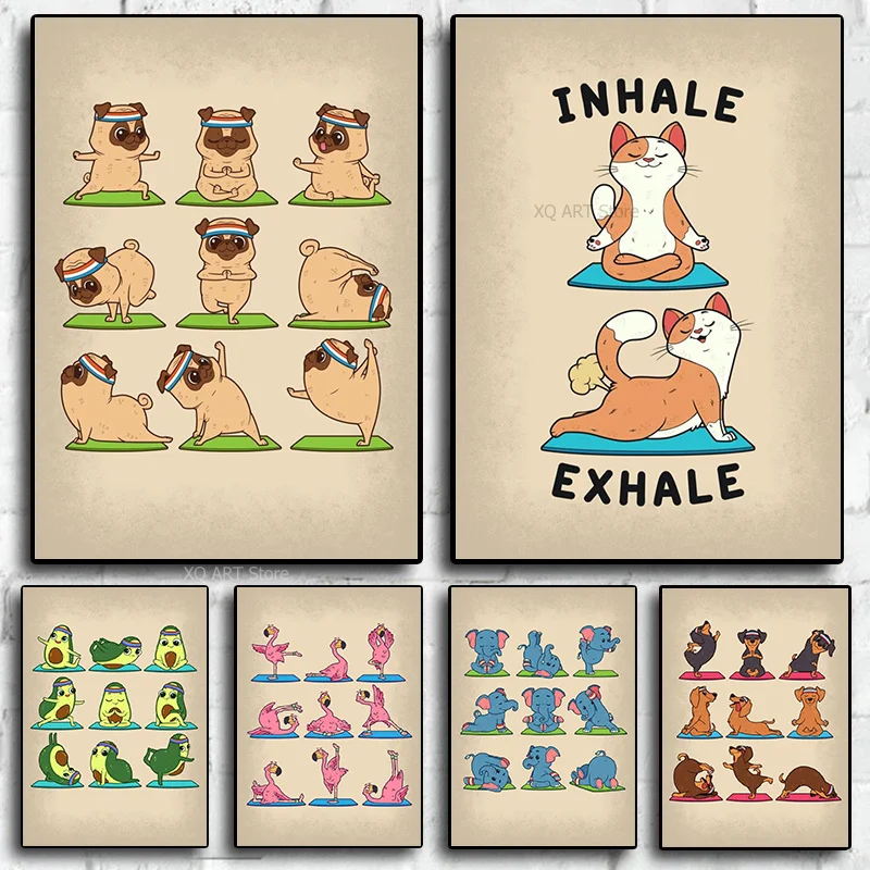 

Cartoon Cute Animal Fox Dog Elephant Hot Yoga Art Home Canvas Paintings And Prints Poster Aesthetics Nursery Kids Room Decor