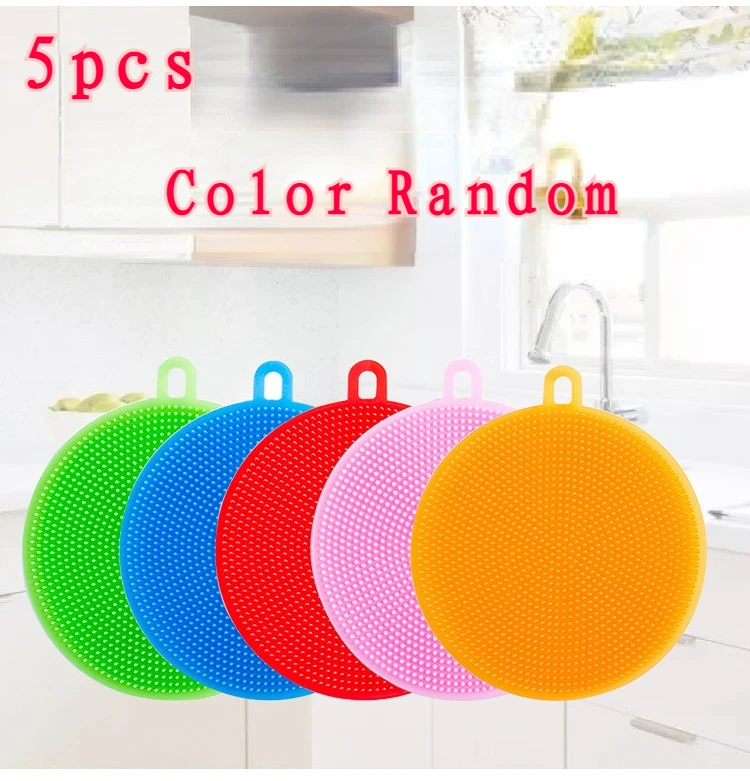 

5PCS Silicone Kitchen Cleaning Brush Silicone Dish Bowl Scrubber Dirt Oil Cleaning Magic Dish Bowl Pot Cleaning Washing Tools