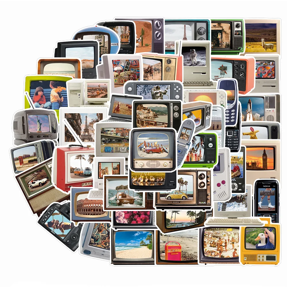 

10/30/50pcs Vintage TV Computer Phone Stickers Aesthetic Decals DIY Phone Case Water Bottle Luggage Retro Cartoon Stickers Decal