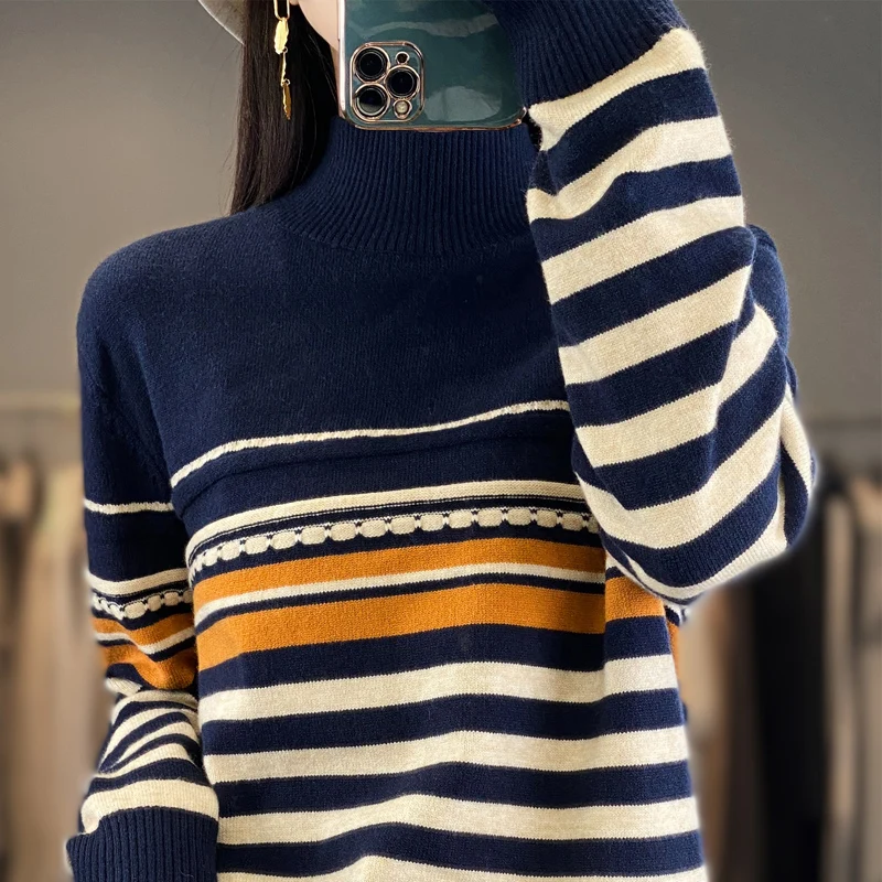 Кашемировый свитер Женский пуловер с высоким воротником модный вязаный женский