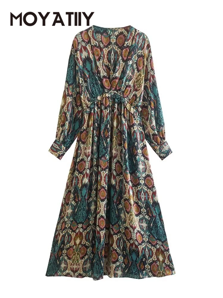 

Женское длинное платье MOYATIIY с принтом, мода 2022, V-образный вырез, Женское Платье макси с принтом, танцевальные вечерние платья