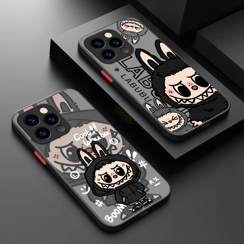Cartoon Cool Labubu Phone Case For iPhone 16 15 14 13 12 11 Pro Max X XR XS 7 8 Plus SE 2020 Shockproof Matte Hard Bumper Cover