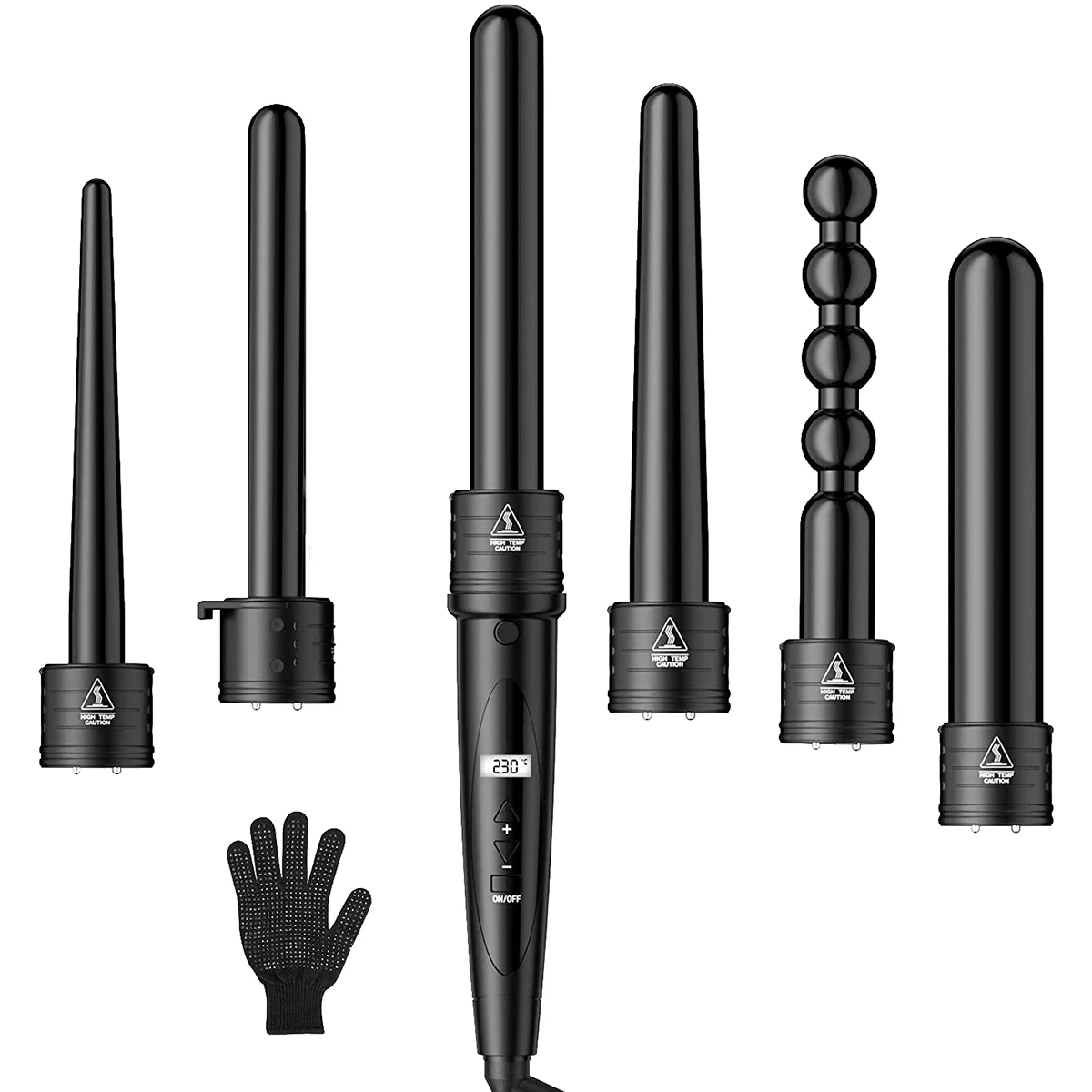 

HUANQIU6 In 1 Curling Wand Set with Temperature Display Control and Heat Setting, Gloves Interchangeable Fast Heating Up profess