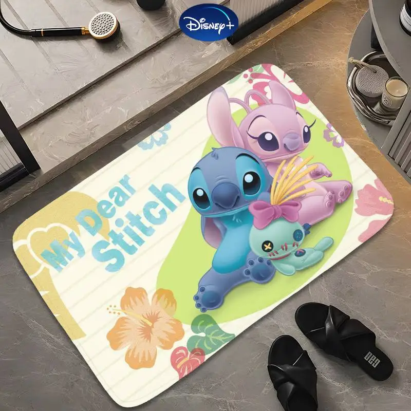 

Милый фланелевый коврик Disney Stitch для гостиной, однотонный Впитывающий Коврик для входной двери, Мягкий Нескользящий Коврик для детской спал...