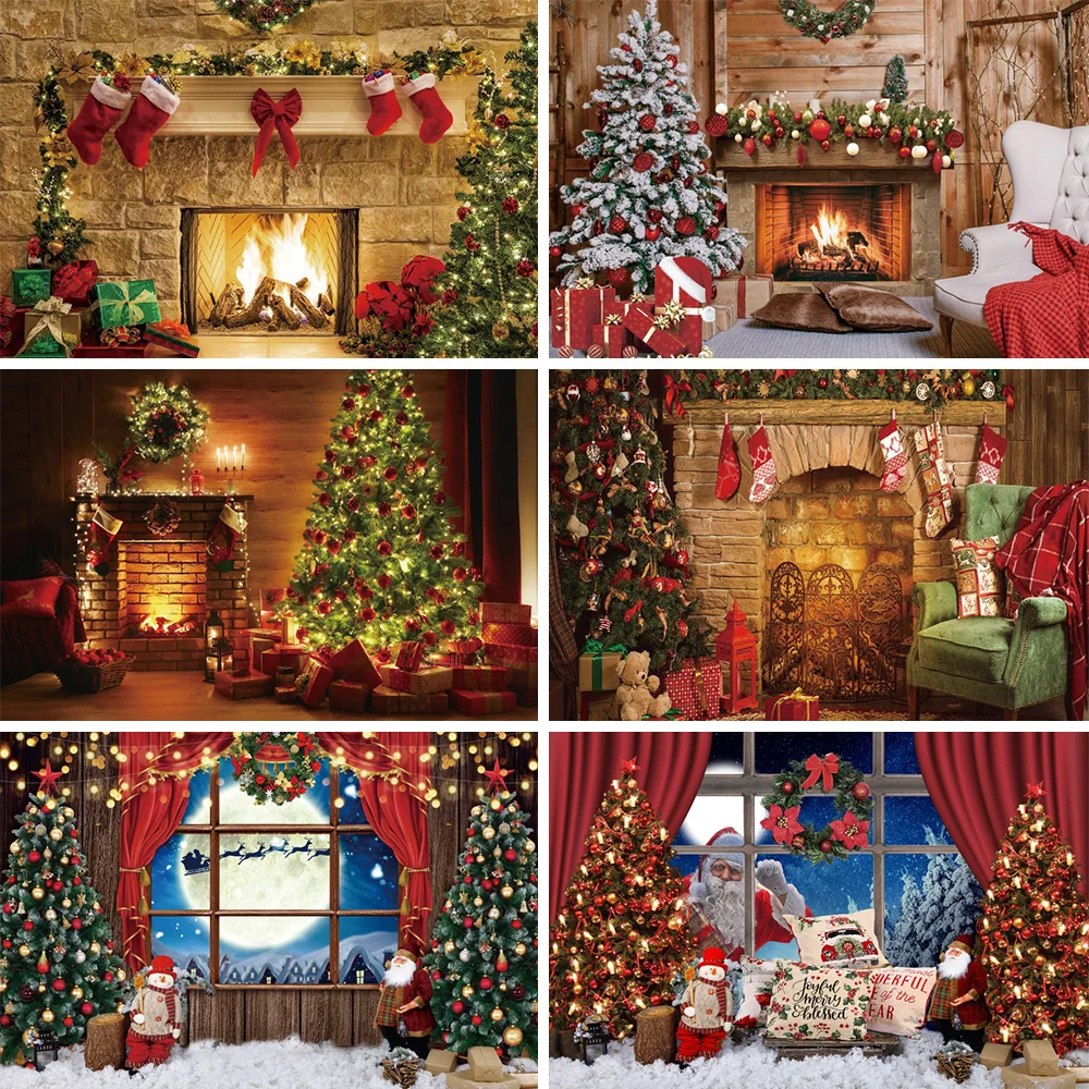 

Christmas Background Photography Xmas Tree Indoor Fireplace Christmas Home Decoration Child Photo Backdrop Photo Background
