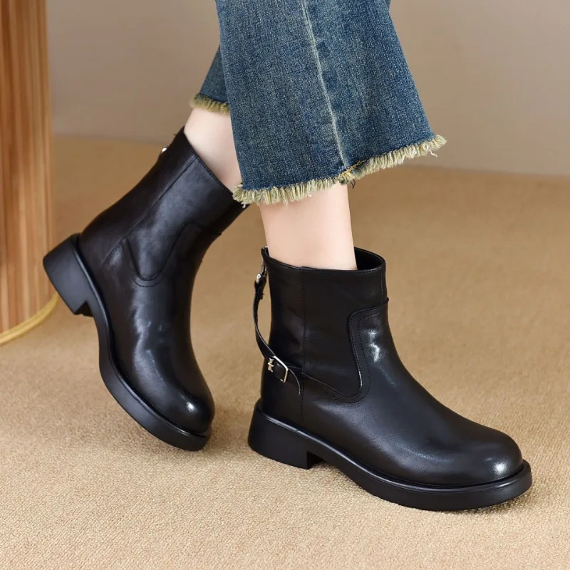 Koznoy/Винтажные зимние ботинки из коровьей кожи на массивном каблуке 4 см женские