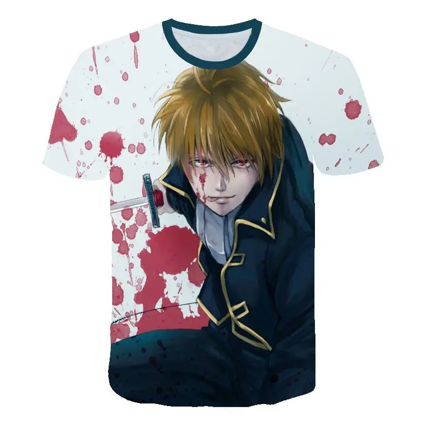 

GINTAMA Anime Casual Shirts Sakata Gintoki 3D T Shirt Harajuku Graphic Short Sleeves T-Shirts Boys Tshirt Cartoon Girls Clothes
