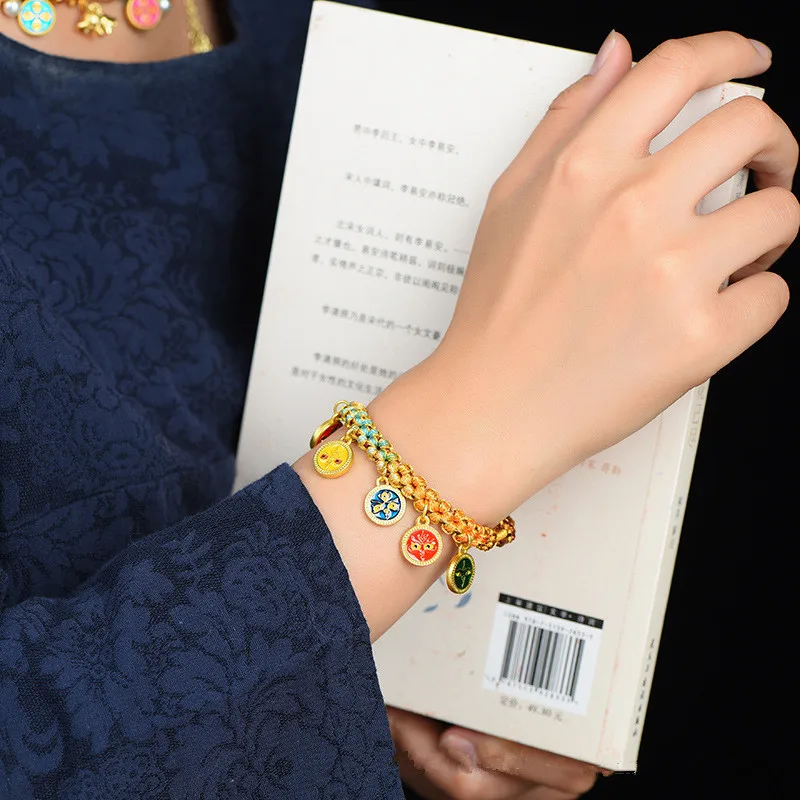 Цепочка до ключицы с изображением бога богатства женский браслет плетеный