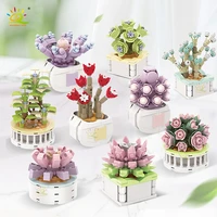 huiqibao moc diy succulent potted plants flower building blocks friend romantic decorate city kit assembly toys for girl gift