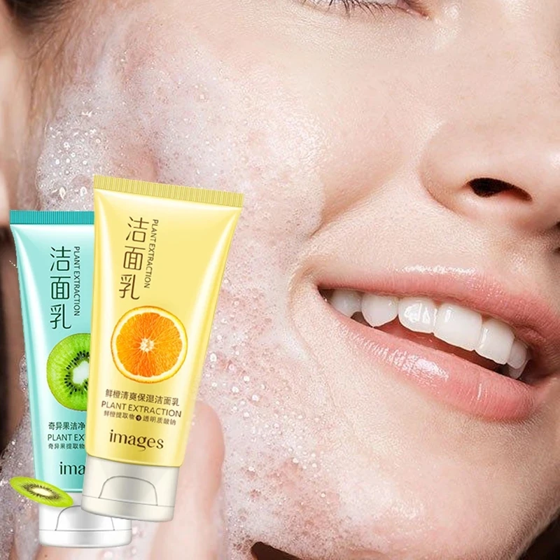 Skin Care Face Wash Deep Clean Kiwi Fruit Fresh Orange Facial Cleanser  Nourishing Foam Moisturizing Whitening Anti-Spots Marks