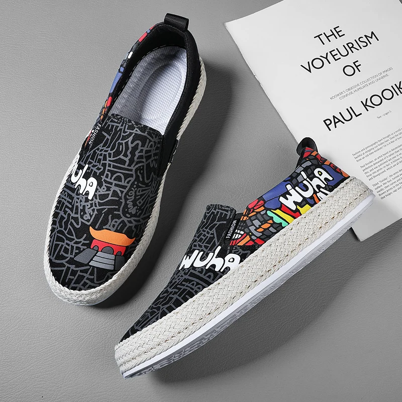 Туфли мужские холщовые лоферы эспадрильи пэчворк без застежки дышащие обувь