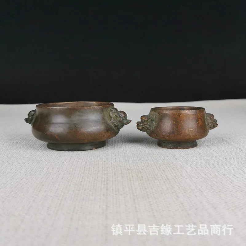 Антикварная коллекция Xuande курильница бинауральная голова льва старая обернутая