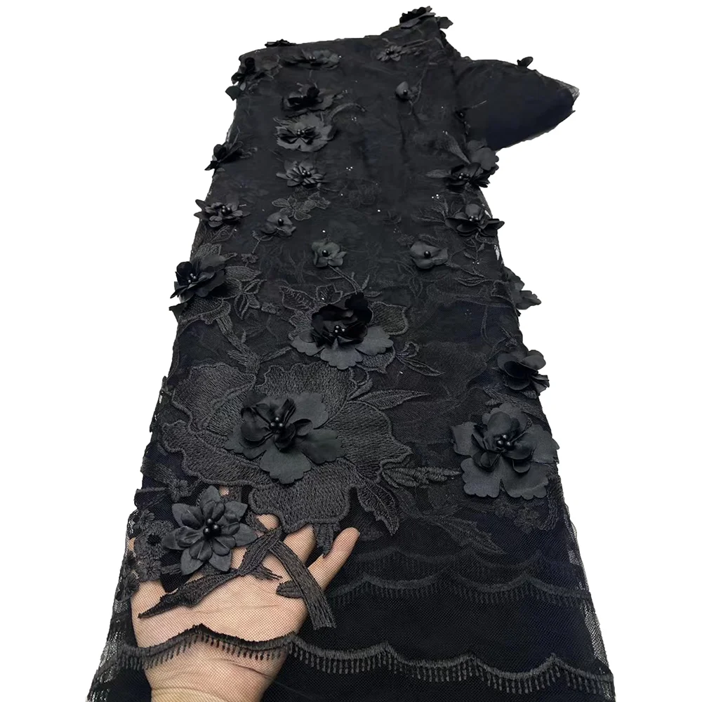 Французская Кружевная Ткань С Бисером Африканская Вышивка 3d Цветочный Дизайн