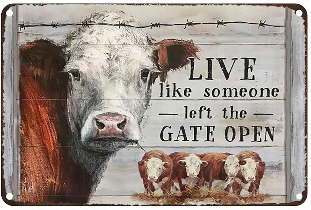 Estiyond винтажная металлическая жестяная вывеска Live Like Someone Left The Gate Open Hereford Cow