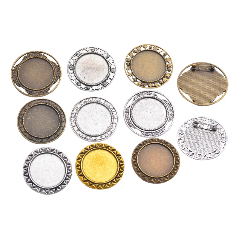 

5pcs 30mm Inner Size Antique Silver Plated Gold And Bronze Colors Plated Brooch Pin Classic Style Cabochon Base Setting