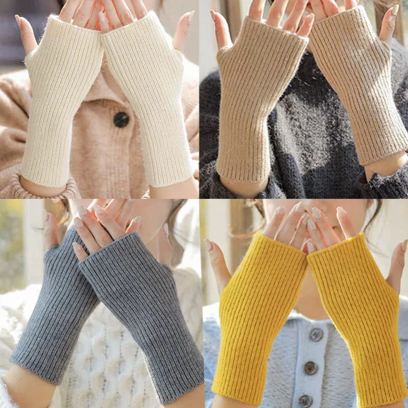 Korea Fashion Women Half Finger Gloves Hand Warmer Winter Gloves Warm Wool Knitting Mitten Arm Crochet Fingerless Glove