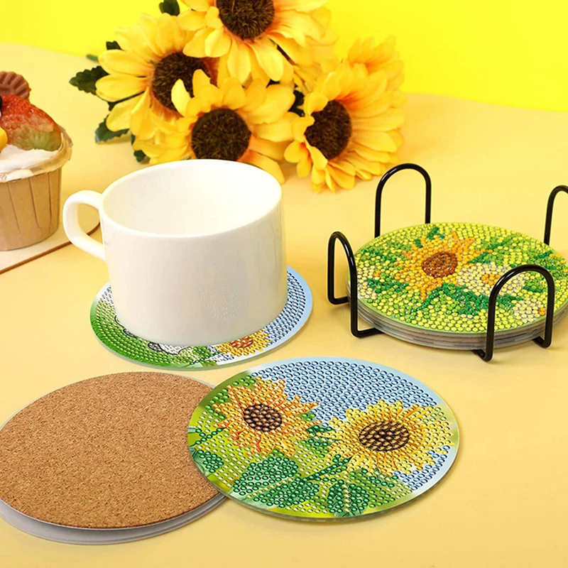 

6/8Pcs DIY Diamond Painting Coaster Animal Drink Cup Cushion With Holder Coaster Table Placemat Insulation Pad Christmas Gift