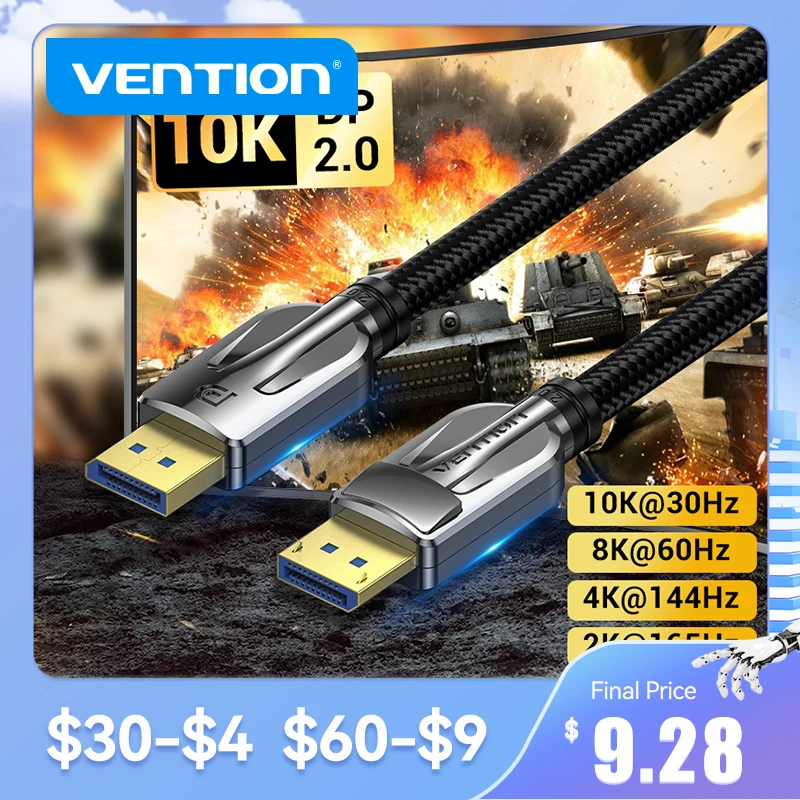 Vention 10K Дисплей порт кабель 8K @ 60Hz 4K @ 165Hz 40 Гбит/с аудио кабель Поддержка порт HDR HDCP 2,2 для игрового монитора TV DP 2,0